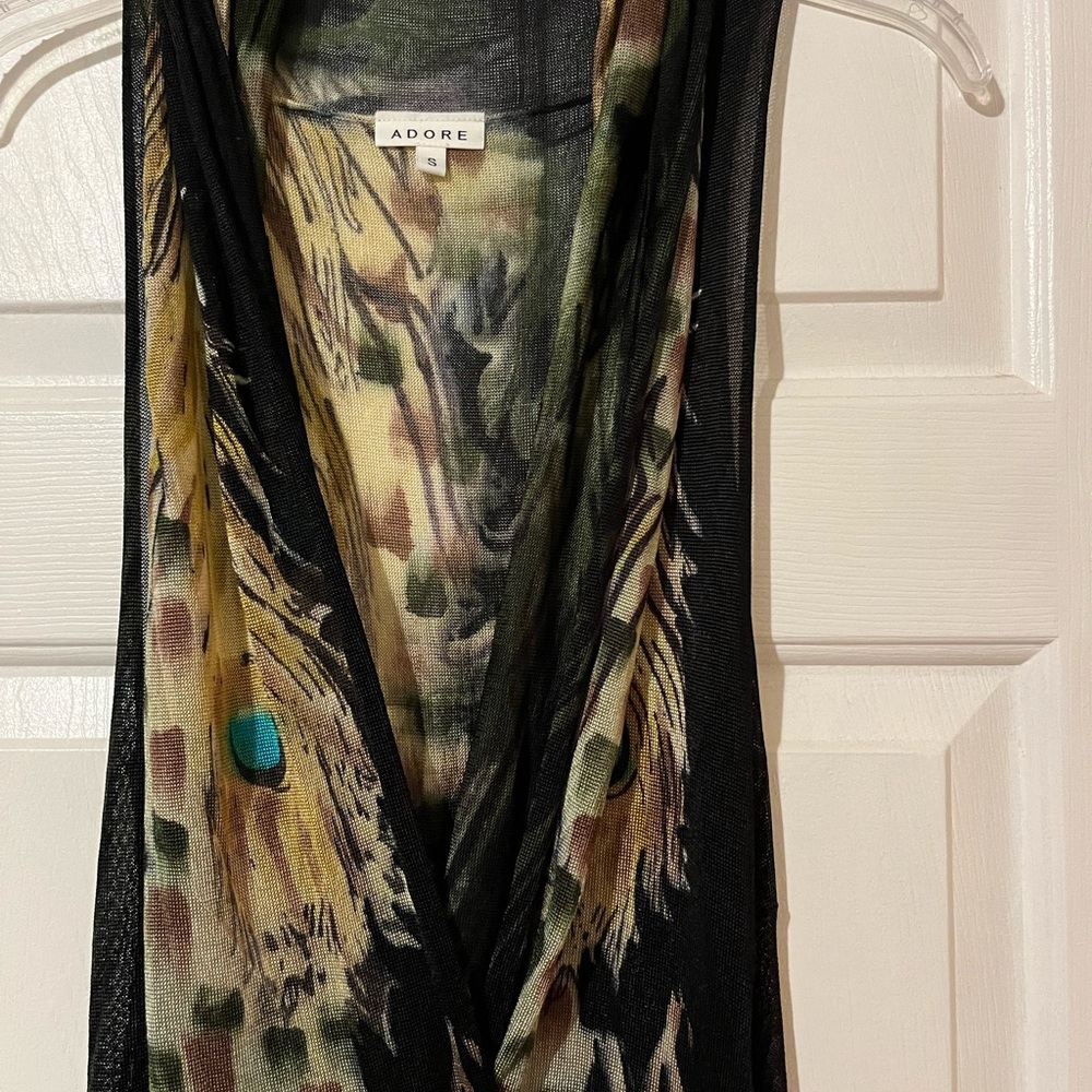 Adore Sheer Black and Multicolor peacock sheer Vest